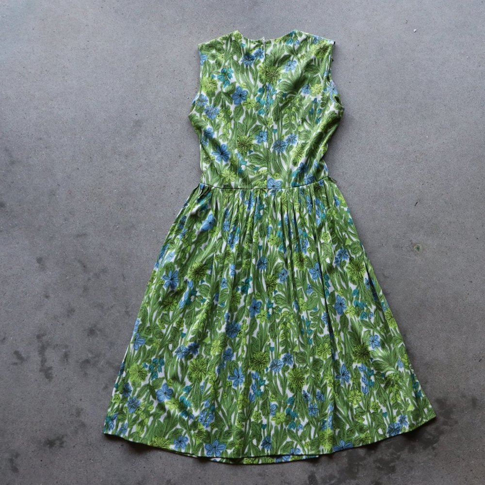 1960s Vintage Fit Flare Grn Summer Dress - Picture 8 of 9